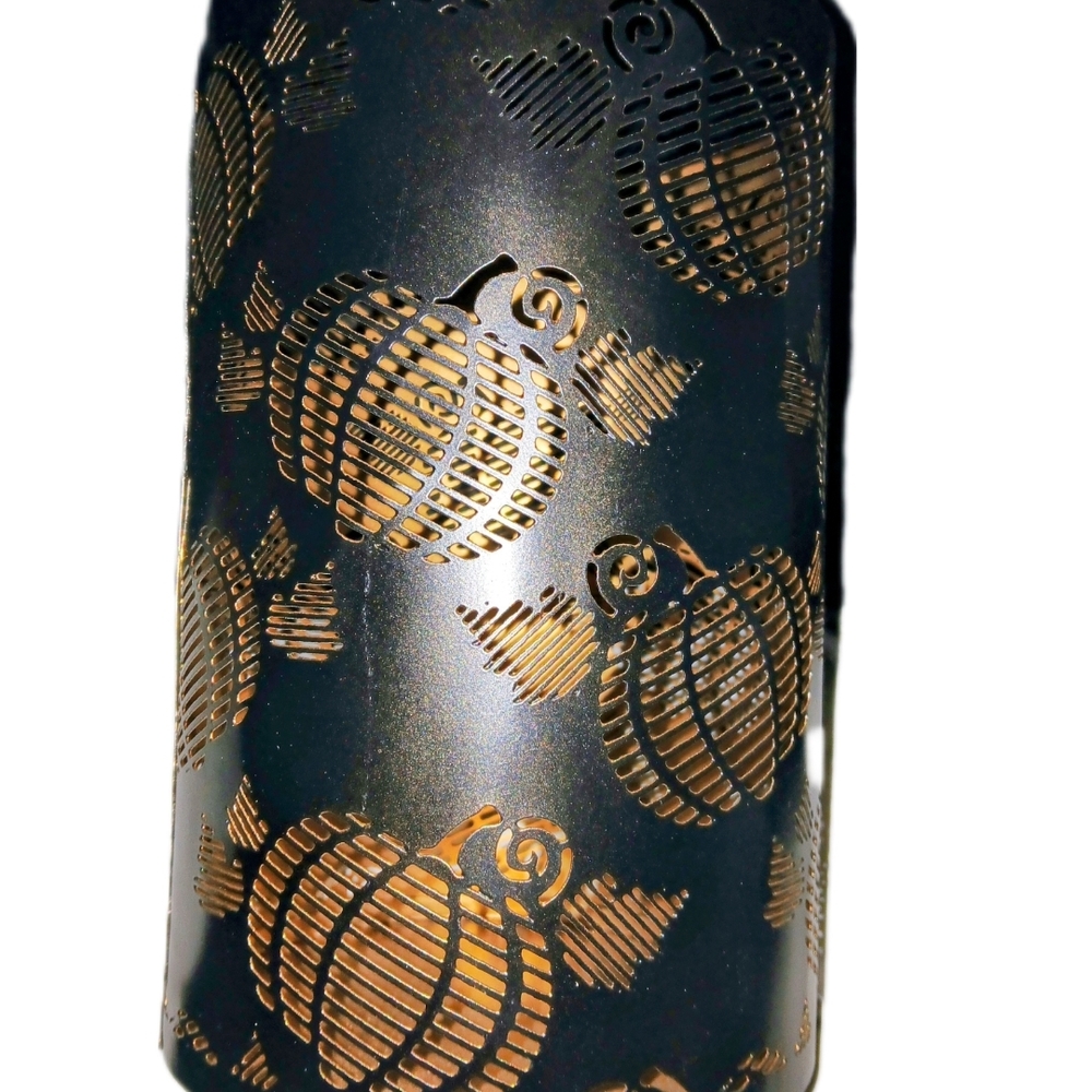 Bath & Body Works Gold and Black Candle Holder with Pumpkin Accents